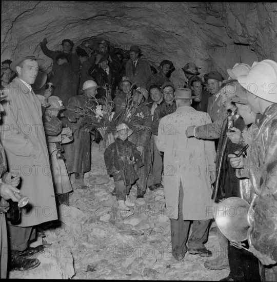 Tunnel breakthrough between Fionnay and Riddes 1955.