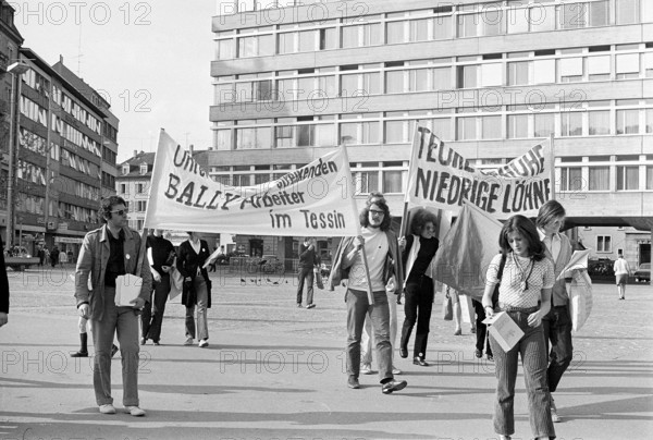 Solidarity with striking workers of Bally in Tessin canton 1970.