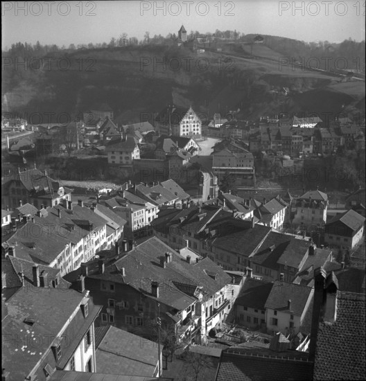 Fribourg; roofs on the old town; 1945.