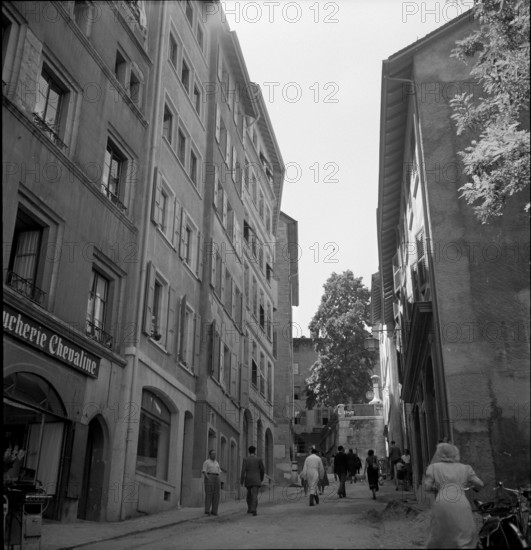 Geneva; lane in the old town: Rue du Perron; 1951.