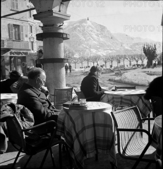 People in Street Café, Lugano in Winter 1947.