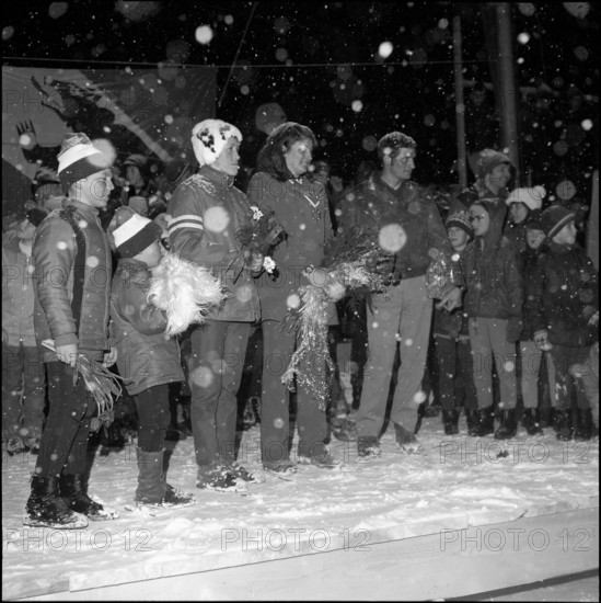 Celebration for downhill world champion Annerösli Zryd, Adelboden 1970.