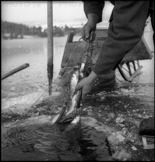 Ice fishing on the Lac de Joux 1945.