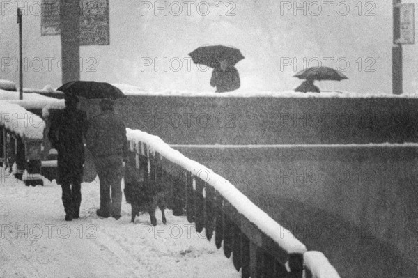 1975, Milan, Navigli winter with snow.