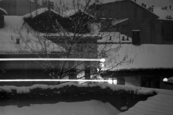 1975, Milan, Navigli winter with snow.