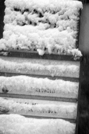 1975, Milan, Navigli winter with snow.