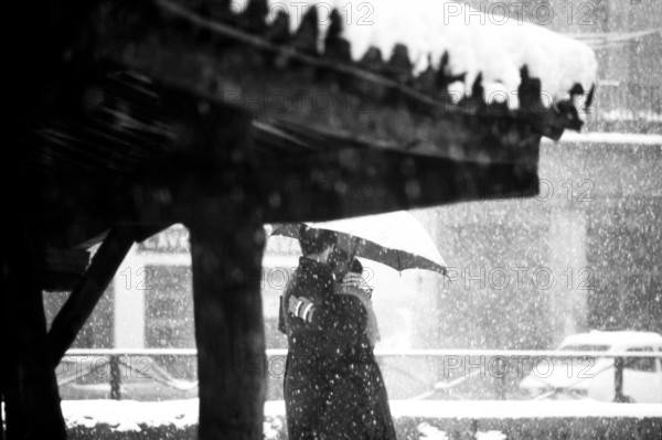 1975, Milan, Navigli winter with snow.