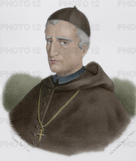 Joaquin de Eleta (Joaquin de Eleta y la Piedra) (1707-1788). Franciscan priest and Spanish bishop. Portrait. Drawing by Llanta. Lithography. Later colouration. ""Cronica General de Espana, Historia Ilustrada y Descriptiva de sus Provincias. Andalucia"", 1869.