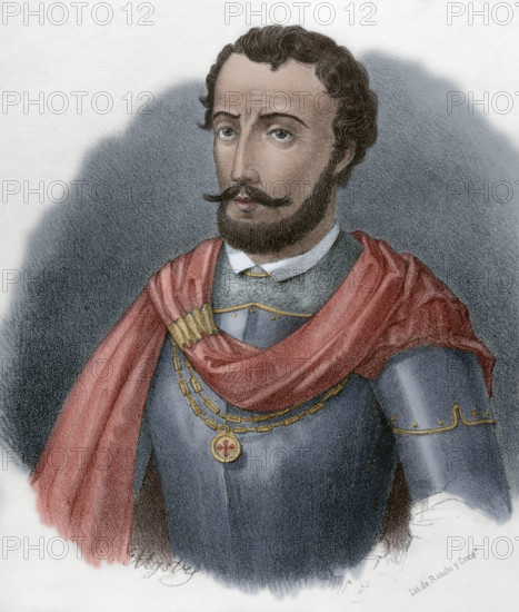 Diego Hurtado de Mendoza y Pacheco (1503-1575). Spanish poet and diplomat. Portrait. Lithography. Later colouration. ""Cronica General de Espana, Historia Ilustrada y Descriptiva de sus Provincias. Andalucia"", 1869.