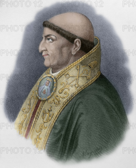 Francisco Jimenez de Cisneros, known as Cardinal Cisneros (1436-1517). Cardinal, archbishop of Toledo, Primate of Spain and 3rd General Inquisitor of Castile. Portrait. Lithography. Later colouration. Cronica General de Espana, Historia Ilustrada y Descriptiva de sus Provincias. Castilla-La Nueva, 1869.