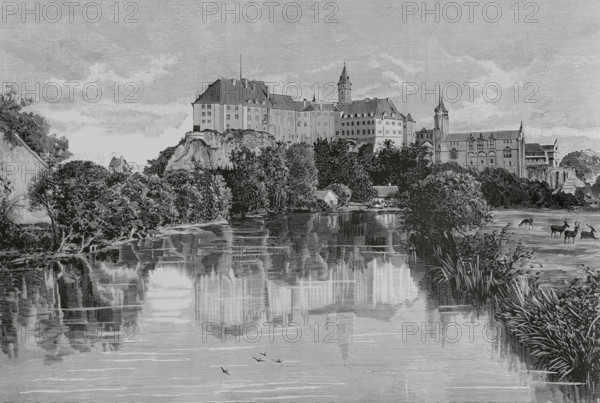 Germany. Sigmaringen Castle. It was the seat of government for the Princes of Hohenzollern-Sigmaringen. Engraving. La Ilustracion Espanola y Americana (The Spanish and American Illustration), 1883.