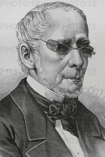 Francisco Javier Zaldua (Francisco Javier Martinez de Zaldua de Racines) (1811-1882). Colombian lawyer and politician, member of the Partido Liberal Colombiano (PLC) (Colombian Liberal Party). President of the United States of Colombia (1 April 1882 to 21 December 1882). Portrait. Drawing by Badillo. Engraving by Arturo Carretero (1852-1901). La Ilustracion Espanola y Americana (The Spanish and American Illustration), 1883.