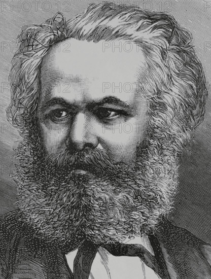 Karl Marx (1818-1883). German philosopher, economist and communist politician. Portrait. Engraving by Tomas Carlos Capuz (1834-1899). La Ilustracion Espanola y Americana (The Spanish and American Illustration), 1883.