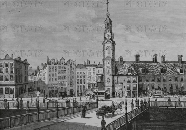 Amsterdam, Netherlands. View of the Sophia Square. Engraving. La Ilustracion Espanola y Americana (The Spanish and American Illustration), 1883.