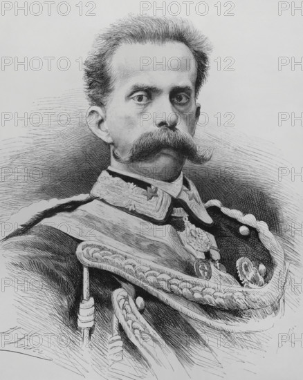 Umberto I (1844-1900). King of Italy (1878-1900). House of Savoy. Portrait. Drawing by A. Perea. Engraving by Arturo Carretero. La Ilustracion Espanola y Americana (The Spanish and American Illustration), 1883.