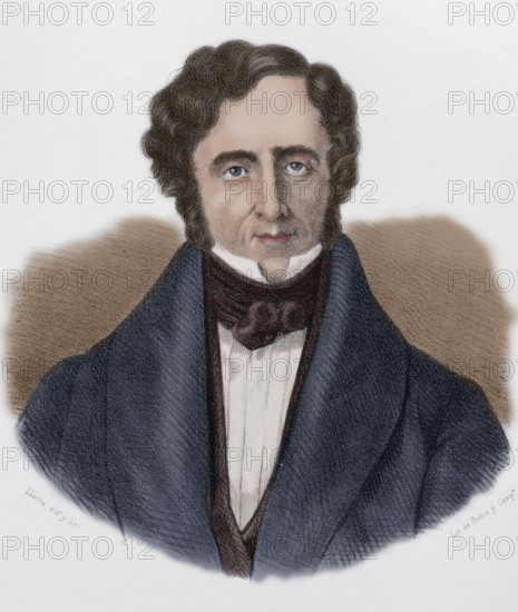 Juan Alvarez de Mendizabal (1790-1853). Spanish politician and financier who had great importance in the Spanish liberal Revolution. He was appointed Minister of Finance in July 1835 by the Count of Toreno, from which he promoted the confiscation of the confiscation of Catholic Church's properties. Portrait. Lithography. Later colouration. Cronica General de Espana, Historia Ilustrada y Descriptiva de sus Provincias. Castilla-La Nueva, 1869.