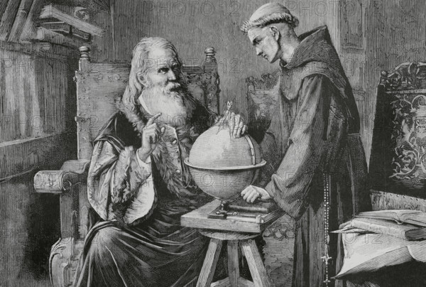 Galileo Galilei (1564-1642). Italian astronomer, mathematician and physicist. Galileo demonstrating the new astronomical theories at the University of Padua. Engraving after a painting of 1873 by Mexican artist Felix Parra (1845-1919). The Spanish and American Illustration (La Ilustracion Espanola y Americana), 1884.