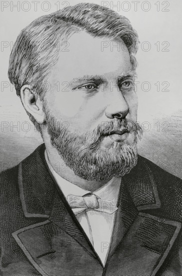 Alexander, Prince of Orange (1851-1884). Prince of the Kingdom of the Netherlands, prince of the House of Orange-Nassau. Portrait. Drawing by Badillo. Engraving by Arturo Carretero (1852-1903). Detail. The Spanish and American Illustration (La Ilustracion Espanola y Americana), 1884.