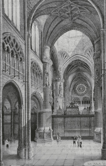 Spain. Burgos Cathedral. Inside view. Crossing. Drawing by Antonio Hebert. Engraving by Severini. The Spanish and American Illustration (La Ilustracion Espanola y Americana), 1884.