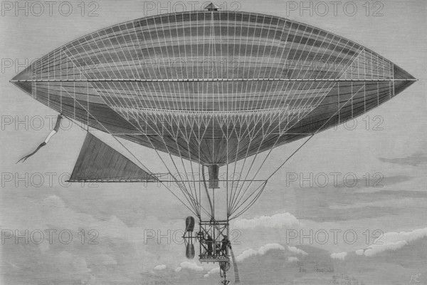 Gaston Tissandier (1843-1899). French aeronaut and science communicator. Albert-Charles Tissandier (1839-1906). French architect, aeronaut, publisher and archaeologist. In 1881, the Tissandier brothers made the world's first electric-powered flight at an electricity exhibition by fitting an electric motor to an airship. After their first flight experiments, they built a large-scale model which they exhibited, for which Albert drew up the plans. The airship was 28 metres long and over 9 metres in diameter at its centre. The first airship powered by an electric motor took place on 8 October 1883, at Auteuil, a suburb of Paris (France). A second successful attempt was made in Paris on 26 September 1884. Tissandier electric airship. Engraving by Bernardo Rico (1825-1894). The Spanish and American Illustration (La Ilustracion Espanola y Americana). October 15, 1884.