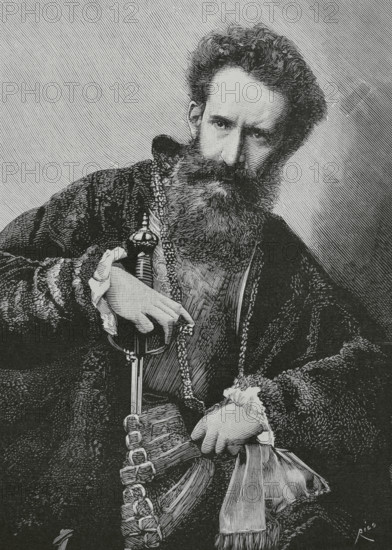 Hans Makart (1840-1884). Austrian academic history painter, designer, and decorator. Portrait. Engraving by Bernardo Rico (1825-1894). The Spanish and American Illustration (La Ilustracion Espanola y Americana), 1884.