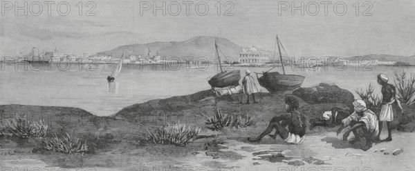 Massawa. General view of the port city on the shores of the Red Sea. During the 19th century it was ruled by the Egyptians with the consent of the Ottomans. In 1885 it passed to Italian control as part of their colony of Eritrea. Engraving. The Spanish and American Illustration (La Ilustracion Espanola y Americana), 1884.