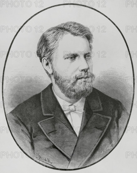 Alexander, Prince of Orange (1851-1884). Prince of the Kingdom of the Netherlands, prince of the House of Orange-Nassau. Portrait. Drawing by Badillo. Engraving by Arturo Carretero (1852-1903). The Spanish and American Illustration (La Ilustracion Espanola y Americana). July 22, 1884.