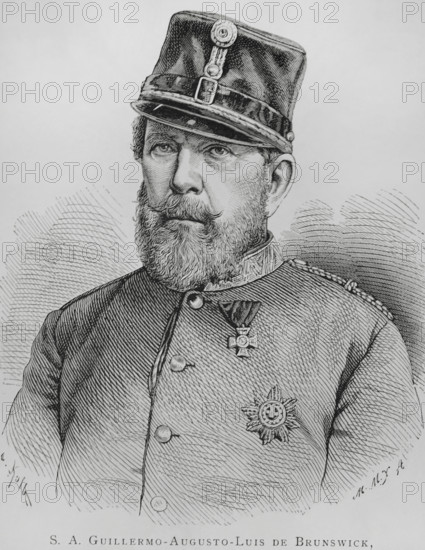 William, Duke of Brunswick (1806-1884). Duke of the Duchy of Brunswick (Germany) (1830-1884). Portrait. Engraving. The Spanish and American Illustration (La Ilustracion Espanola y Americana), 1884.
