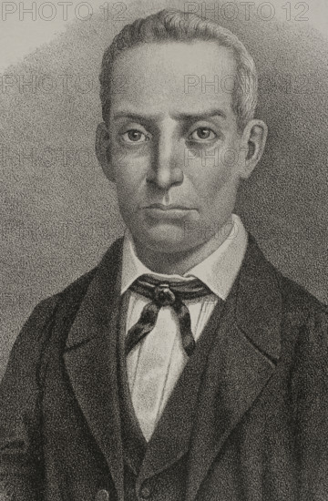 Jose de la Luz y Caballero (Jose Cipriano de la Luz y Caballero) (1800-1862). Cuban educator and reformist. Portrait. Drawing by Salcedo. Lithography. Detail. Cronica General de Espana, Historia Ilustrada y Descriptiva de sus Provincias (General Chronicle of Spain, Illustrated and Descriptive History of its Provinces), Antilles, 1871.