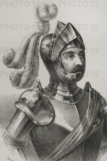 Diego Velazquez de Cuellar (ca. 1464-1524). Spanish conquistador. Governor of Cuba from 1511. Portrait. Drawing by Salcedo. Lithography. Cronica General de Espana, Historia Ilustrada y Descriptiva de sus Provincias (General Chronicle of Spain, Illustrated and Descriptive History of its Provinces), Antilles, 1871.