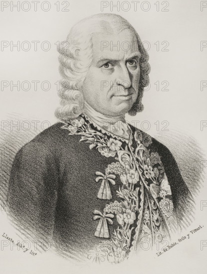 Francisco Cagigal de la Vega (Francisco Antonio Cagigal de la Vega) (1691-1777). Spanish military officer. Governor and Captain General of the island of Cuba (1747-1760), governor of the city of Santiago de Cuba and interim viceroy of New Spain (1760). Portrait. Drawing by Llanta. Lithography. Cronica General de Espana, Historia Ilustrada y Descriptiva de sus Provincias (General Chronicle of Spain, Illustrated and Descriptive History of its Provinces), Antilles, 1871.