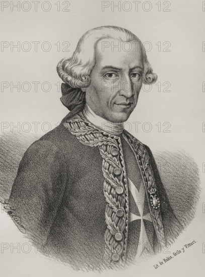 Antonio Maria Bucareli y Ursua (1717-1779). Spanish general. Governor and Captain General of the island of Cuba (1766-1771). Viceroy of New Spain (1771-1779). Portrait. Lithography. Cronica General de Espana, Historia Ilustrada y Descriptiva de sus Provincias (General Chronicle of Spain, Illustrated and Descriptive History of its Provinces), Antilles, 1871.