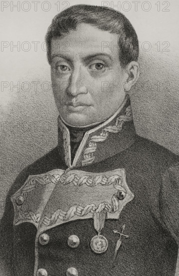 Mariano Alvarez de Castro (1749-1810). Spanish military officer. He took part in the Anglo-Spanish war of 1779-1783. Military governor during the siege of Girona by French troops during the Spanish War of Independence (1808-1814). Portrait. Drawing by J. Cebrian. Lithography. Detail. Cronica General de Espana, Historia Ilustrada y Descriptiva de sus Provincias (General Chronicle of Spain, Illustrated and Descriptive History of its Provinces), Antilles, 1871.