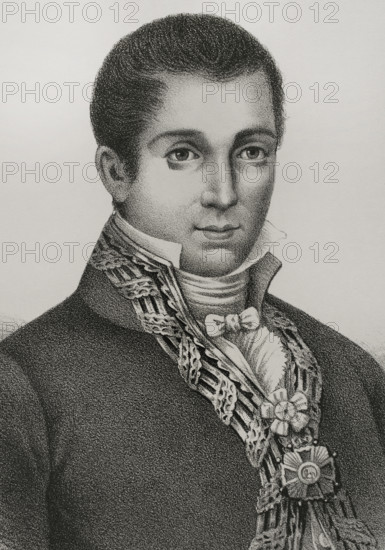 Alejandro Ramirez Blanco (1777-1821). Spanish journalist and economist. In 1812 he was appointed superintendent of the Treasury of Puerto Rico. Head of the Cuban Treasury in 1816. Portrait. Illustration by Salcedo. Lithography. Detail. Cronica General de Espana, Historia Ilustrada y Descriptiva de sus Provincias (General Chronicle of Spain, Illustrated and Descriptive History of its Provinces), Antilles, 1871.