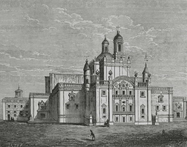 Las Palmas de Gran Canaria, Gran Canaria, Canary Islands, Spain. General view of the back of the cathedral. Illustration by Letre. Engraving by Capuz. Cronica General de Espana, Historia Ilustrada y Descriptiva de sus Provincias (General Chronicle of Spain, Illustrated and Descriptive History of its Provinces), Canaries, 1871.