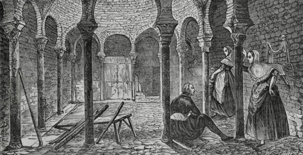 Palma, Mallorca, Balearic Islands, Spain. Arab Baths. Central room. Engraving by Traver. Cronica General de Espana, Historia Ilustrada y Descriptiva de sus Provincias (General Chronicle of Spain, Illustrated and Descriptive History of its Provinces), Balearics, 1871.