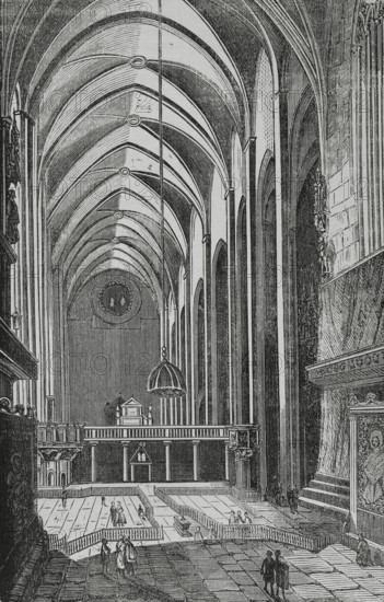 Palma, Mallorca, Balearic Islands, Spain. Cathedral. Interior view. Engraving. Cronica General de Espana, Historia Ilustrada y Descriptiva de sus Provincias (General Chronicle of Spain, Illustrated and Descriptive History of its Provinces), Balearics, 1871.