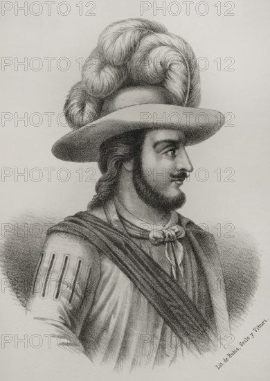 Miguel Lopez de Legazpi (1502-1572). Spanish admiral. First Governor-General of the Captaincy General of the Philippines (1565-1572). Founder of the city of Manila in 1571. Portrait. Lithography. Cronica General de Espana, Historia Ilustrada y Descriptiva de sus Provincias (General Chronicle of Spain, Illustrated and Descriptive History of its Provinces), Philippines, 1871.