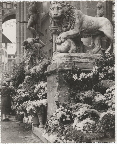 Flower market at Loggia della Signoria in Florence