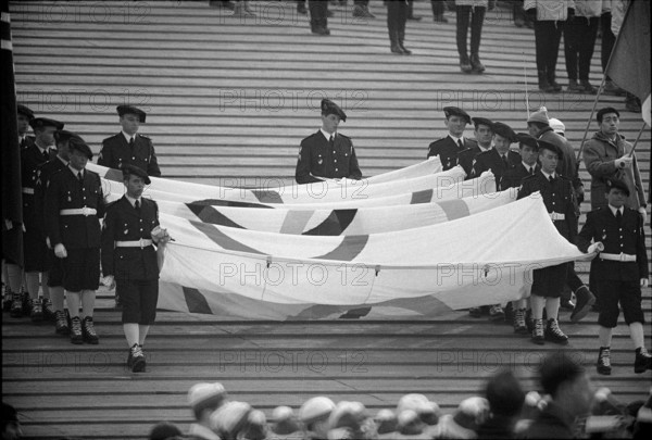 Olympic Games Grenoble 1968: Opening ceremony; Olympic flag.