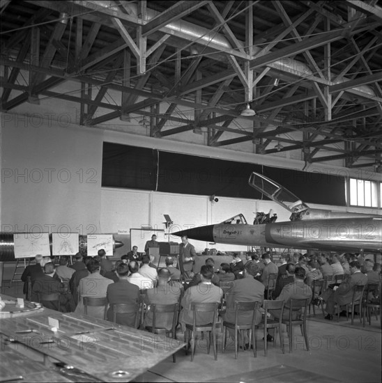 Press information event on Mirage military jet, Emmen 1964.