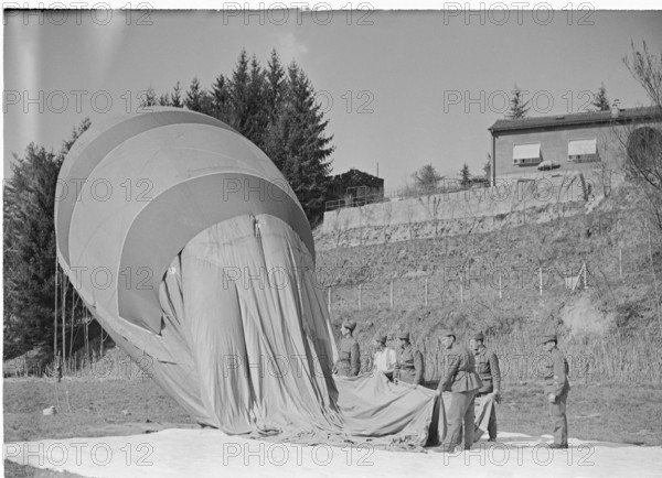 WW 2: marking the border with captive balloon near Chiasso, 1945.