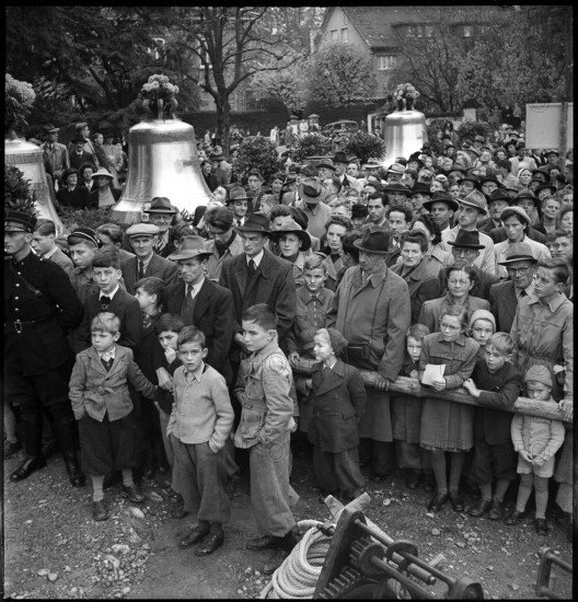 Church bell lifting ceremony of Petrus church in Bern 1948.
