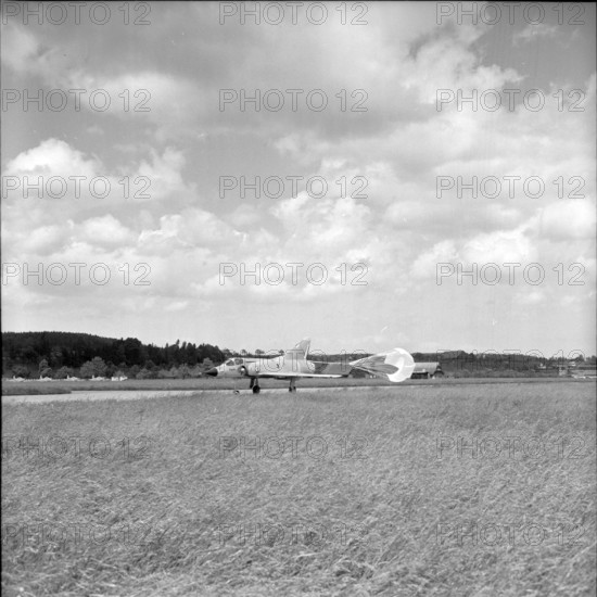Military jet Mirage III C on military airfield Emmen 1961.