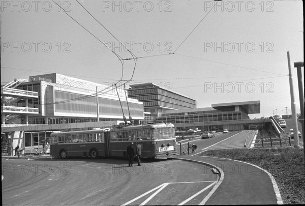 Bus stop at Geneva International Airport 1968.