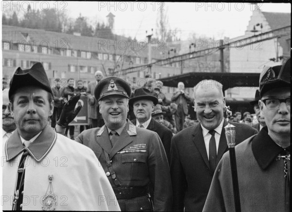 King Olav of Norway and federal councillor Rudolf Gnagi, Schaffhausen 1968.
