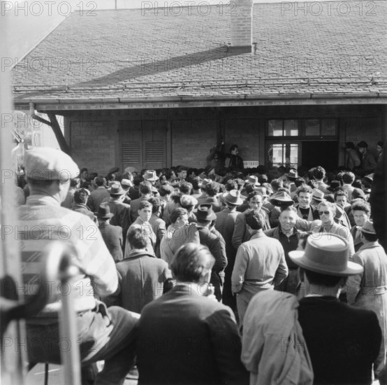 Arrival of Italian field workers in Brig; 1956.