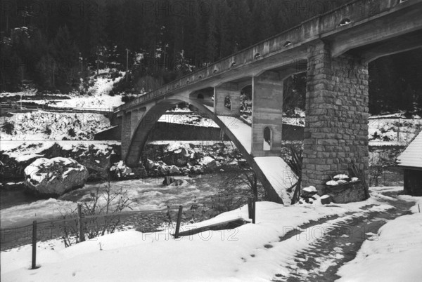 Stone bridge over the Rhine near Truns; 1968.