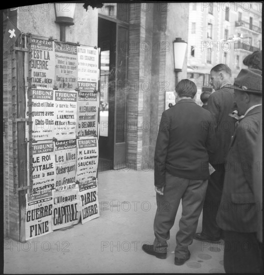 May 8th. 1945: Armistice's day in Lausanne, newspaper sheets.