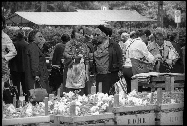 Burkliplatz: women at flower market, Zurich 1971.